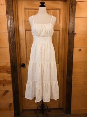Women’s Cream Tiered Midi Dress - Classic Sundress